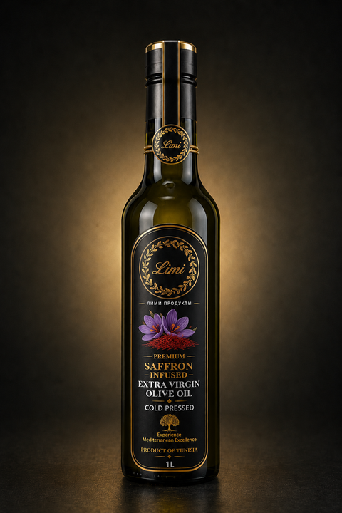 LIMI Food saffron infused extra virgin olive oil, 500 mL bottle